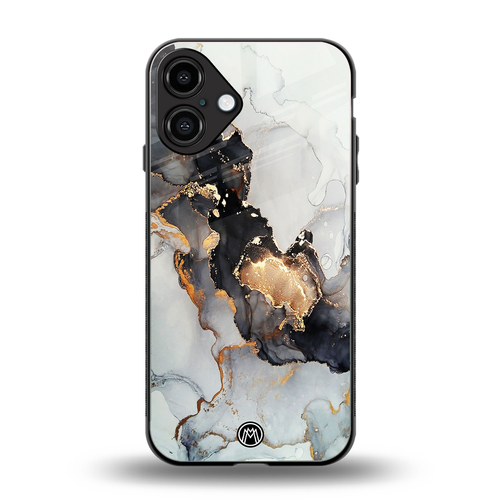 gold black silver liquid marble back phone cover | glass case for iphone 16 plus