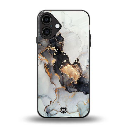 gold black silver liquid marble back phone cover | glass case for iphone 16 plus