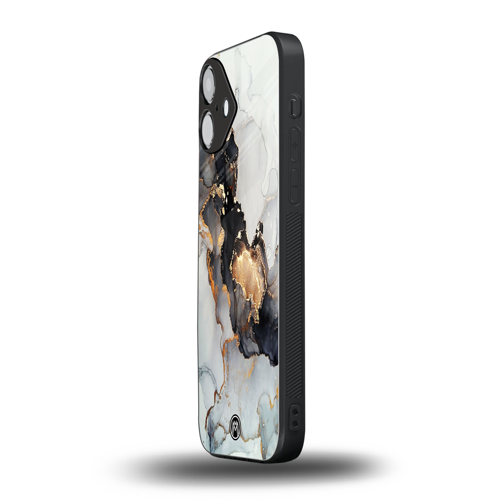 gold black silver liquid marble back phone cover | glass case for iphone 16 plus