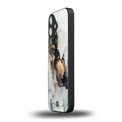 gold black silver liquid marble back phone cover | glass case for iphone 16 plus