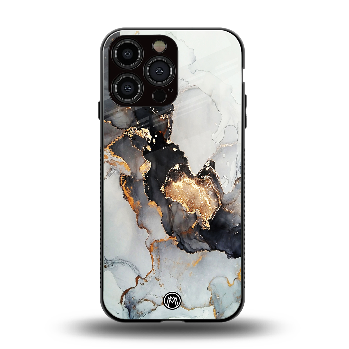 gold black silver liquid marble back phone cover | glass case for iphone 16 pro max