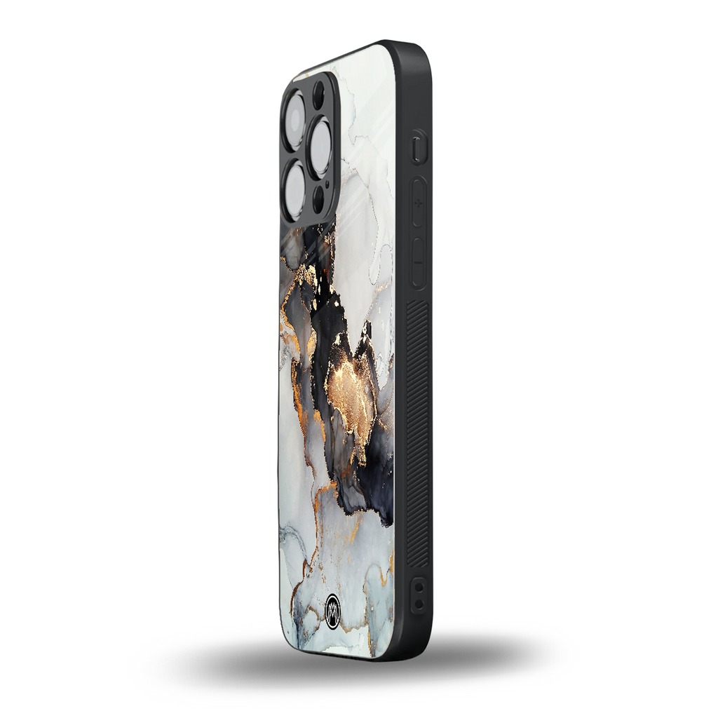 gold black silver liquid marble back phone cover | glass case for iphone 16 pro max