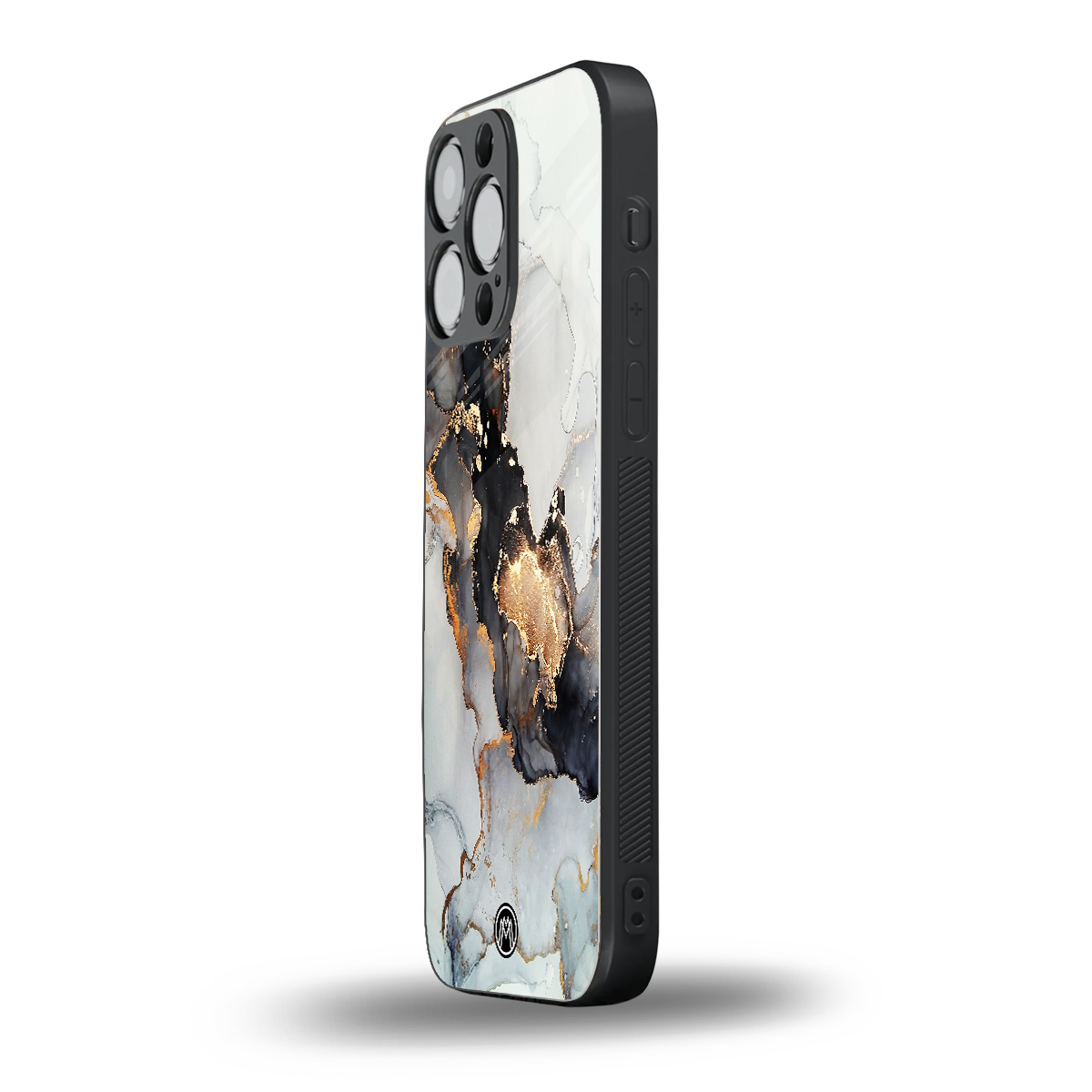 gold black silver liquid marble back phone cover | glass case for iphone 16 pro max