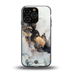 gold black silver liquid marble back phone cover | glass case for iphone 16 pro