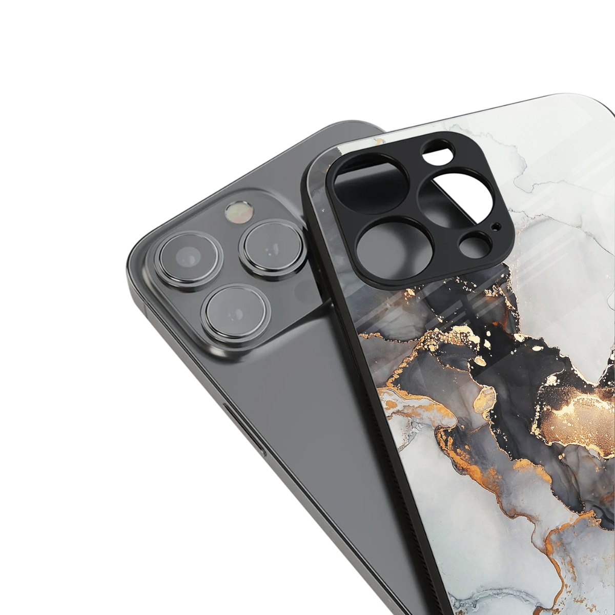 gold black silver liquid marble back phone cover | glass case for iphone 16 pro max