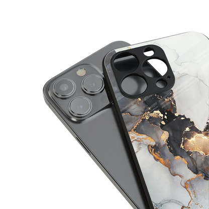 gold black silver liquid marble back phone cover | glass case for iphone 16 pro max