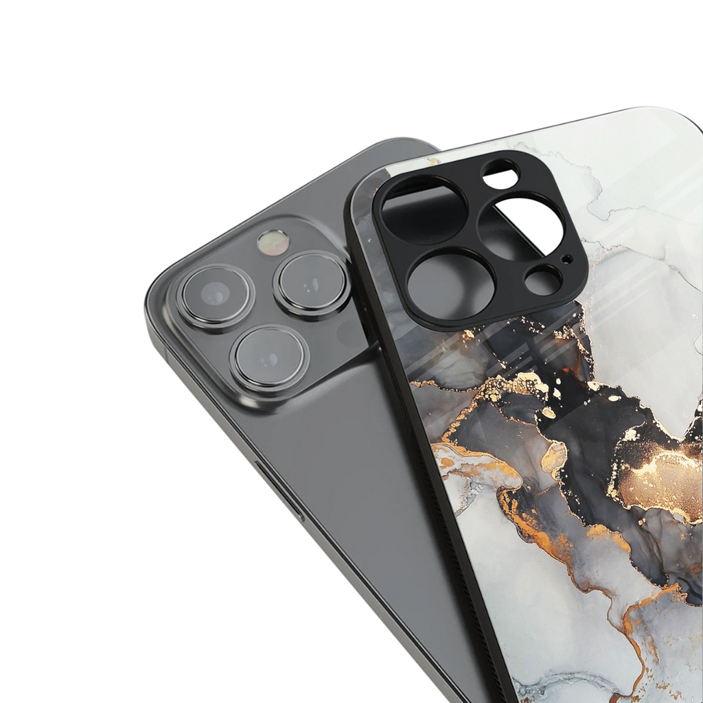 gold black silver liquid marble back phone cover | glass case for iphone 16 plus