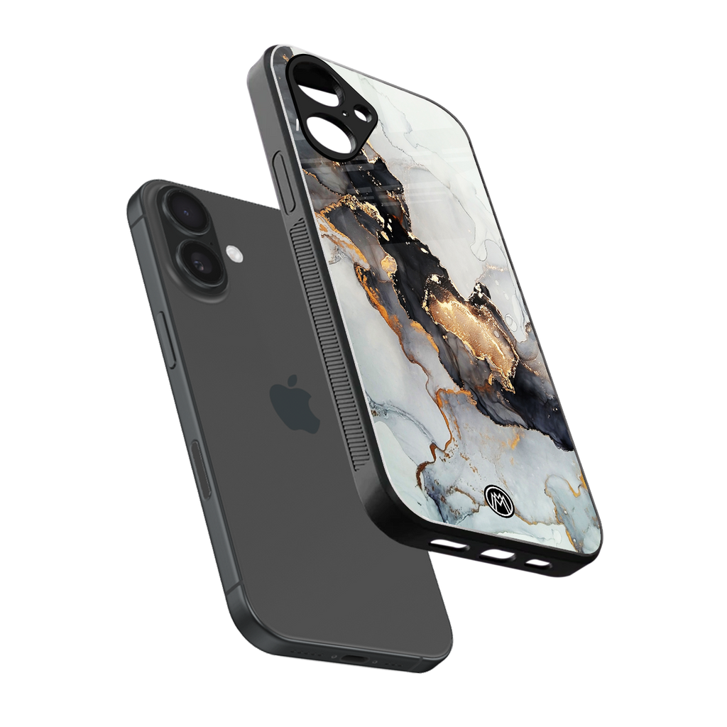 gold black silver liquid marble back phone cover | glass case for iphone 16