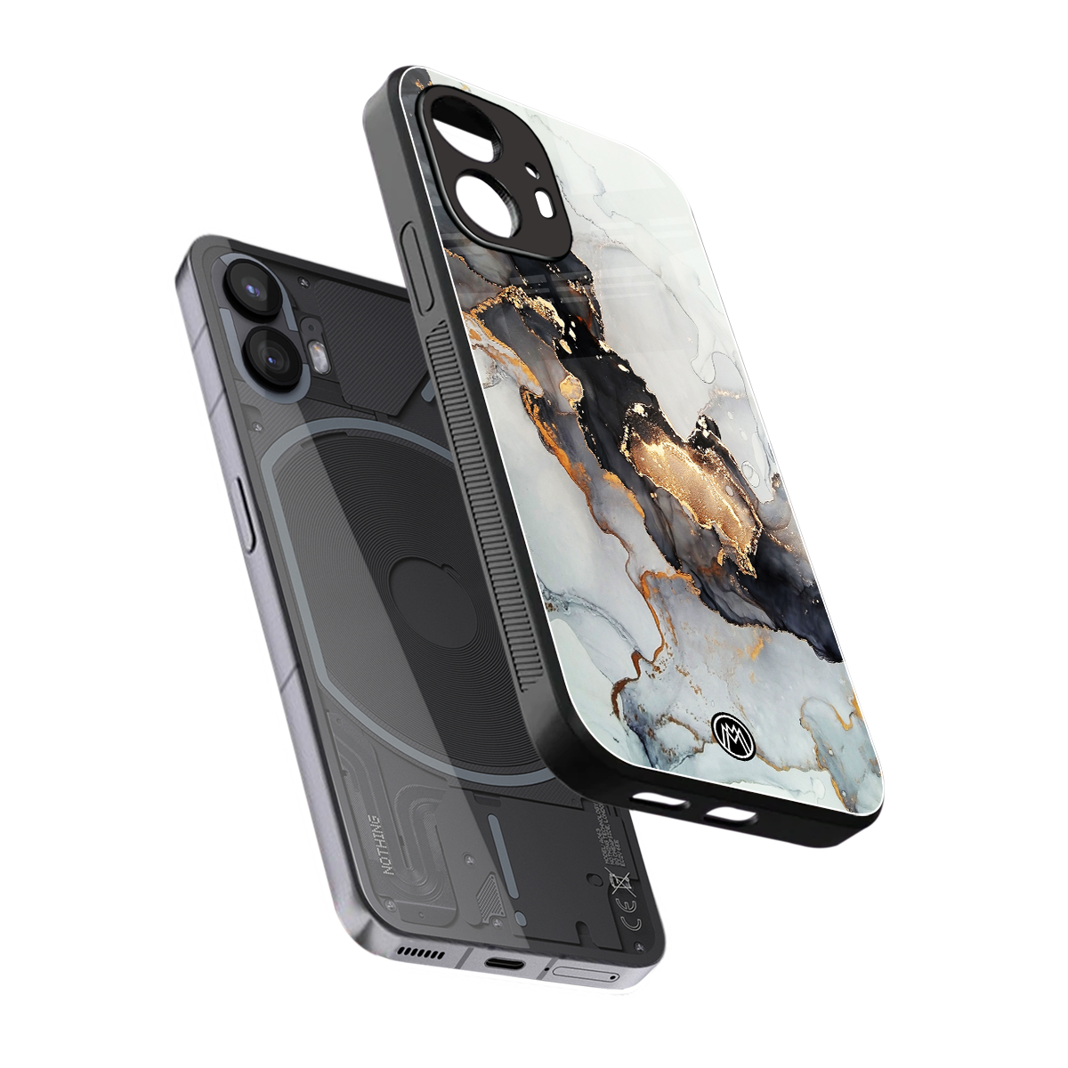 gold black silver liquid marble back phone cover | glass case for nothing phone 2