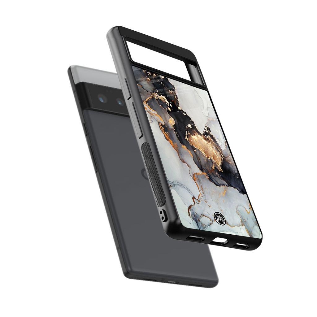 gold black silver liquid marble back phone cover | glass case for google pixel 6 pro