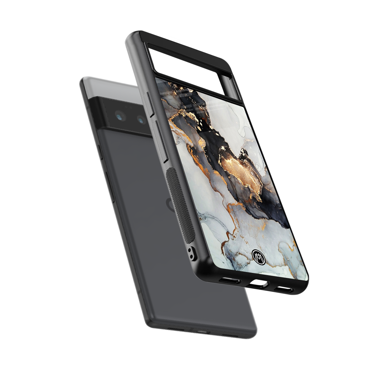 gold black silver liquid marble back phone cover | glass case for google pixel 6 pro