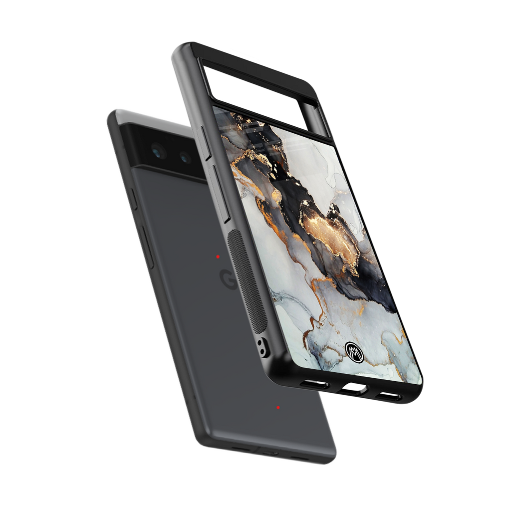 gold black silver liquid marble back phone cover | glass case for google pixel 6