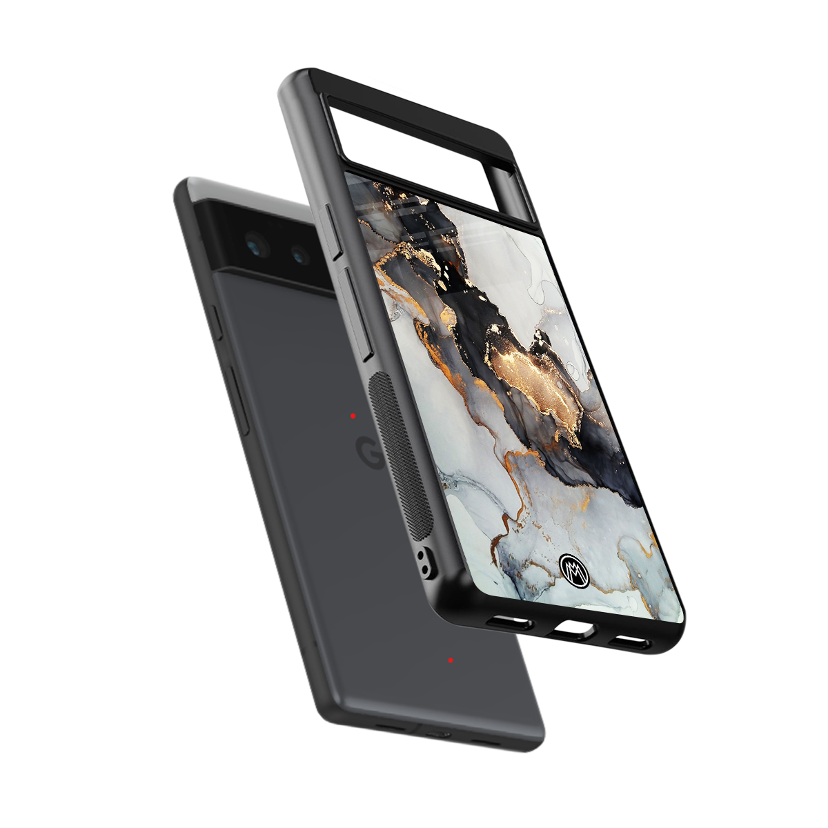 gold black silver liquid marble back phone cover | glass case for google pixel 6