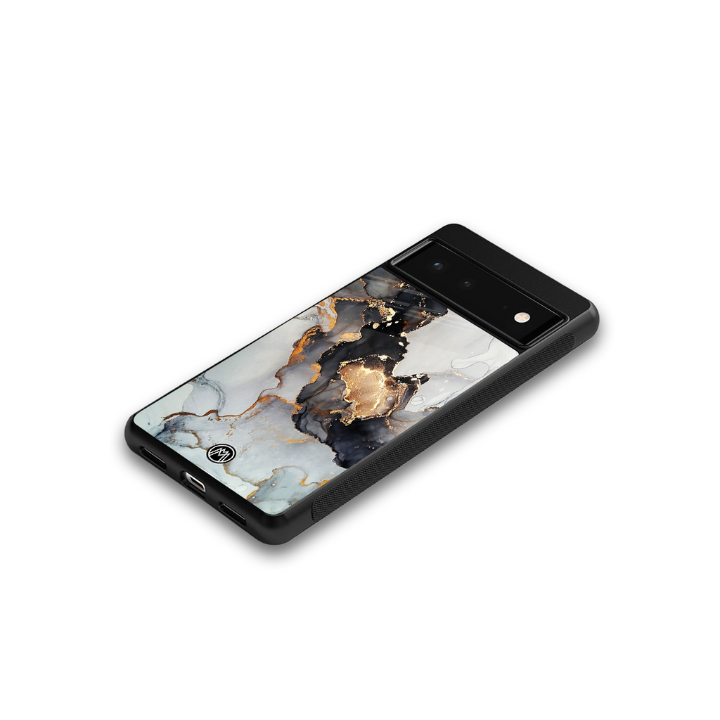 gold black silver liquid marble back phone cover | glass case for google pixel 6