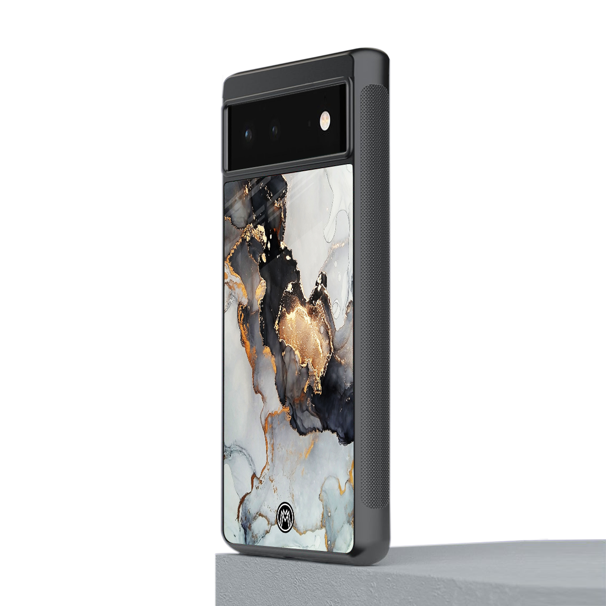 gold black silver liquid marble back phone cover | glass case for google pixel 6