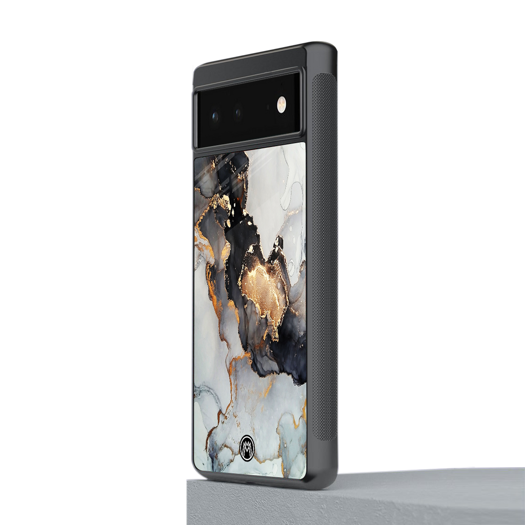 gold black silver liquid marble back phone cover | glass case for Google Pixel 6A