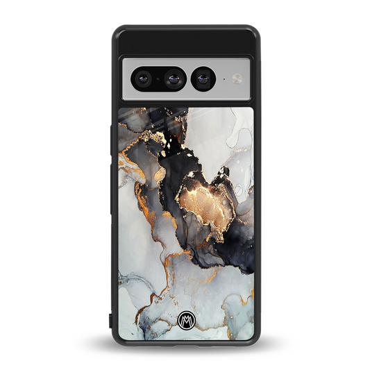 gold black silver liquid marble back phone cover | glass case for google pixel 7 pro