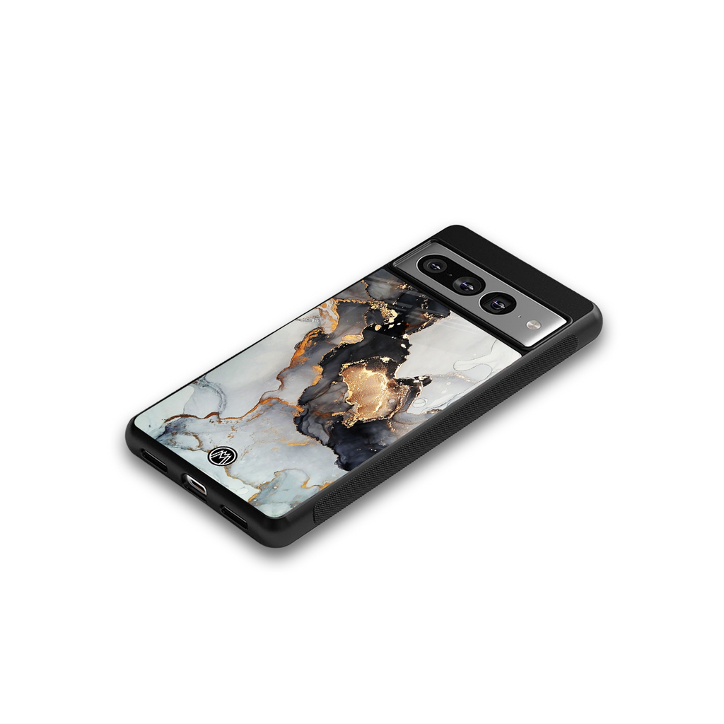 gold black silver liquid marble back phone cover | glass case for google pixel 7 pro