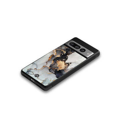gold black silver liquid marble back phone cover | glass case for google pixel 7 pro