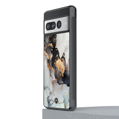 gold black silver liquid marble back phone cover | glass case for google pixel 7 pro