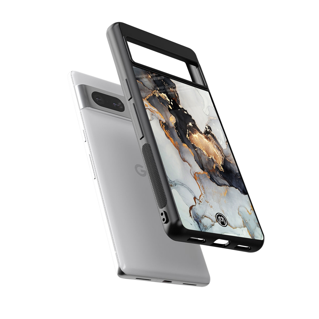 gold black silver liquid marble back phone cover | glass case for Google Pixel 7