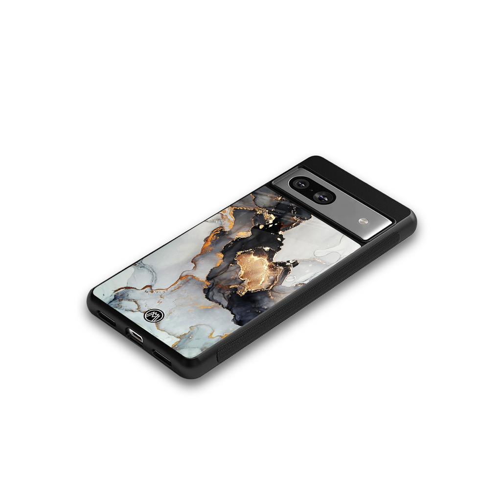 gold black silver liquid marble back phone cover | glass case for Google Pixel 7