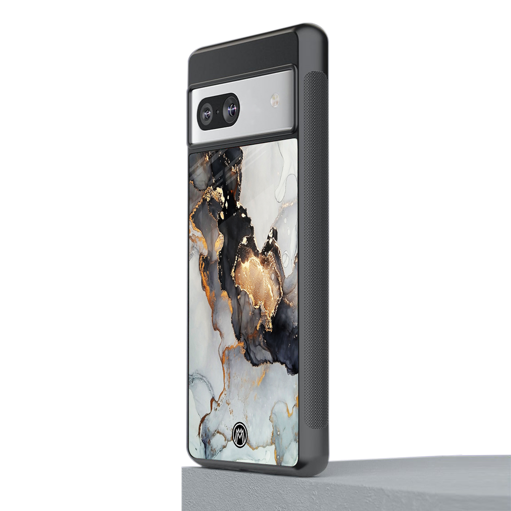 gold black silver liquid marble back phone cover | glass case for Google Pixel 7