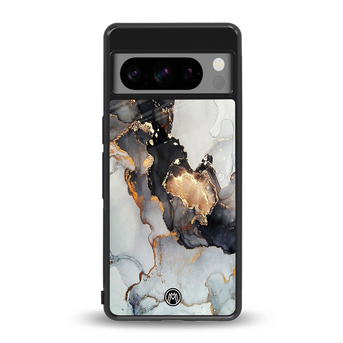 gold black silver liquid marble back phone cover | glass case for google pixel 8 pro