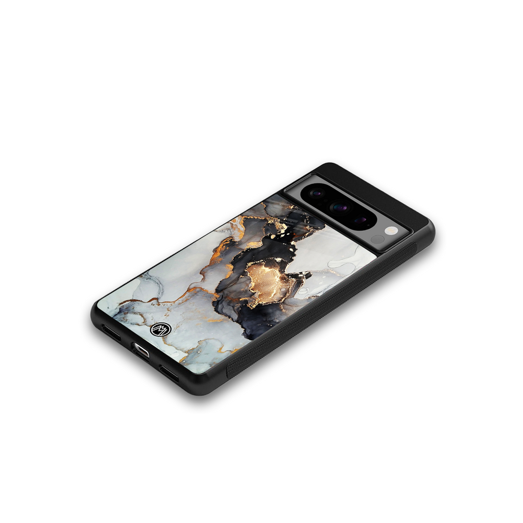 gold black silver liquid marble back phone cover | glass case for google pixel 8 pro