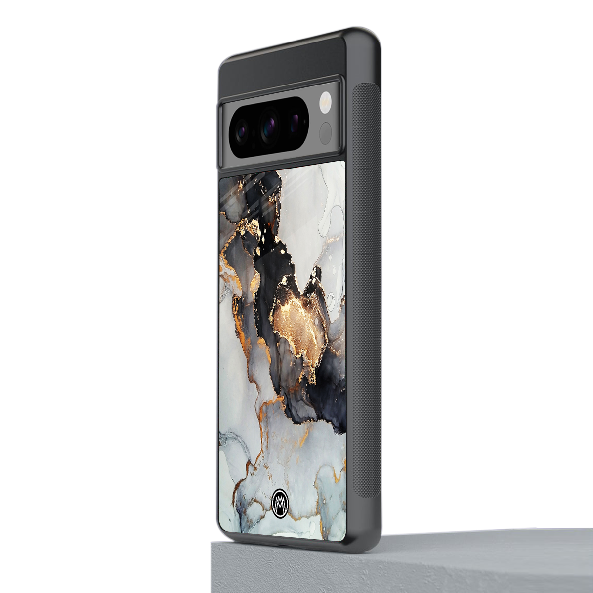 gold black silver liquid marble back phone cover | glass case for google pixel 8 pro