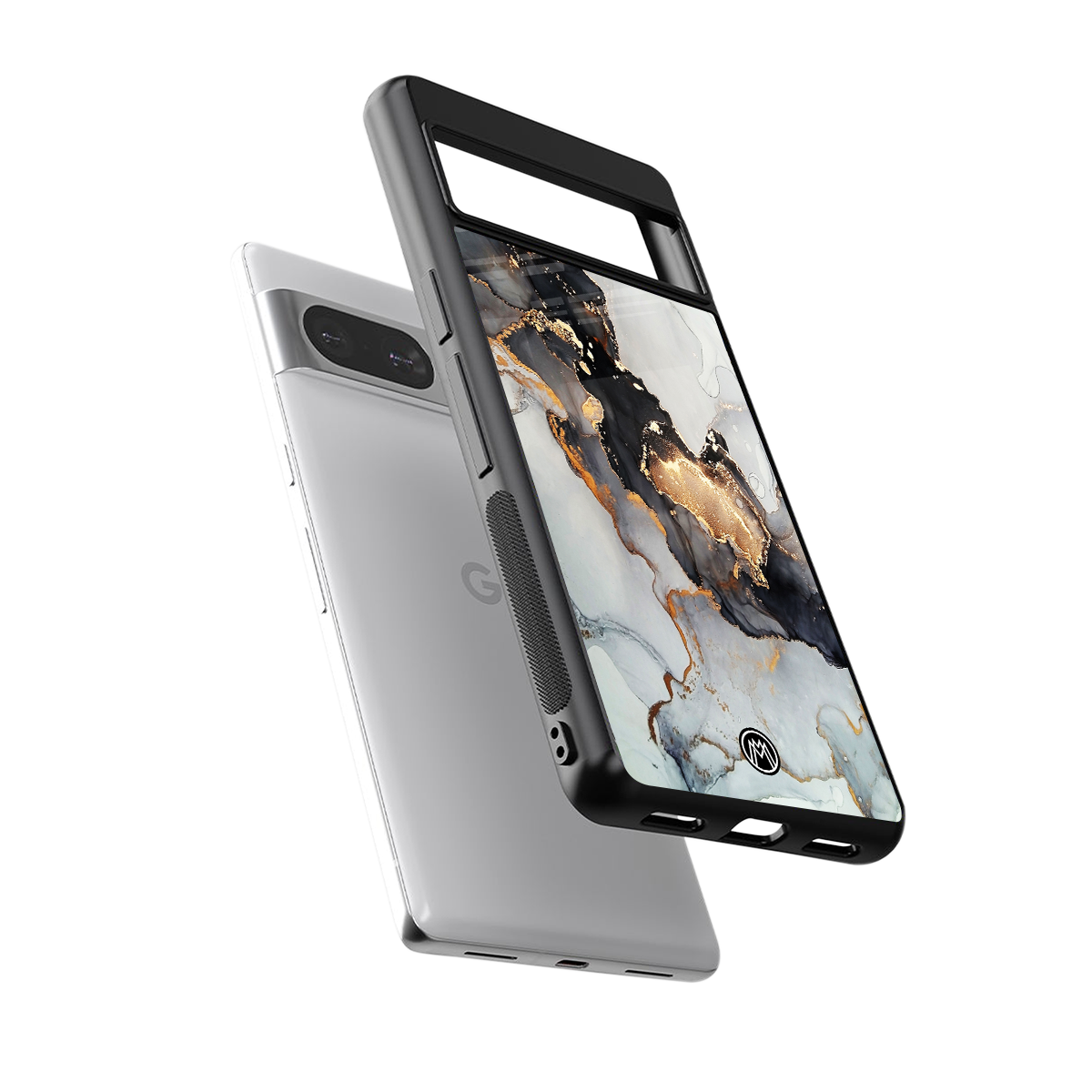 gold black silver liquid marble back phone cover | glass case for Google Pixel 8