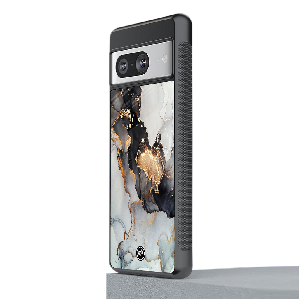 gold black silver liquid marble back phone cover | glass case for Google Pixel 8