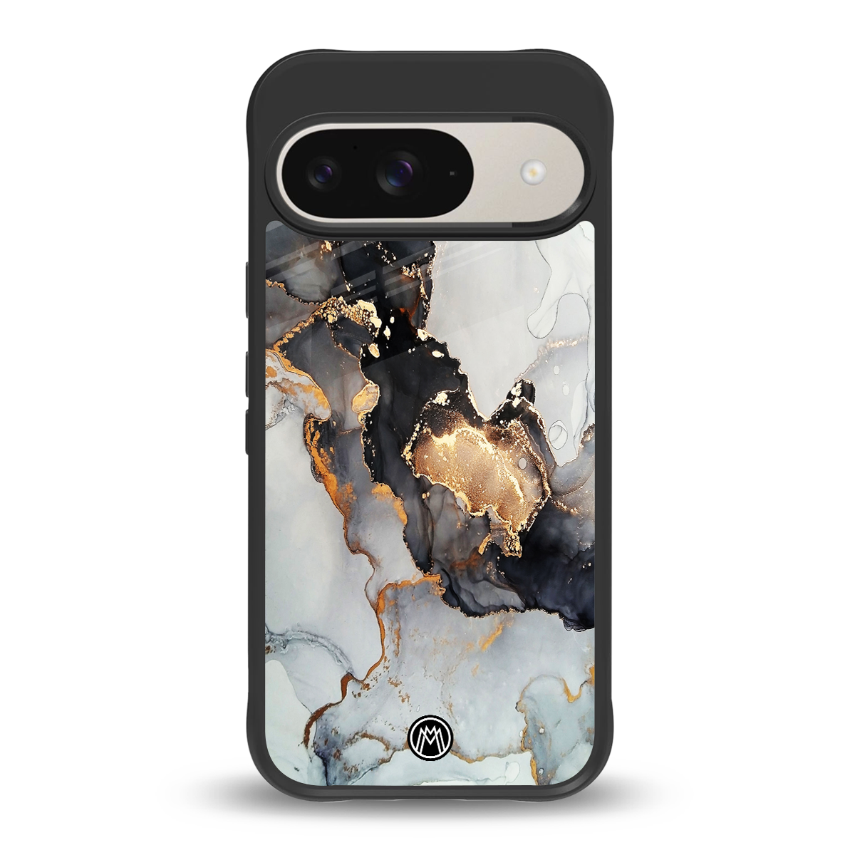 gold black silver liquid marble back phone cover | glass case for google pixel 9