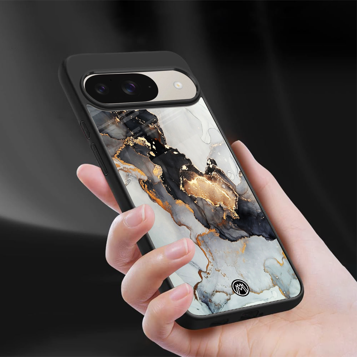 gold black silver liquid marble back phone cover | glass case for google pixel 9