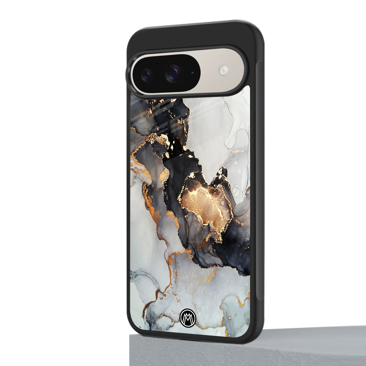 gold black silver liquid marble back phone cover | glass case for google pixel 9