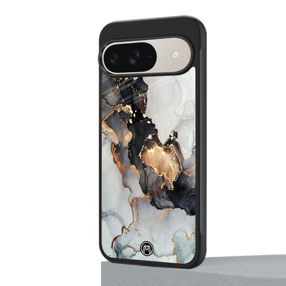 gold black silver liquid marble back phone cover | glass case for google pixel 9