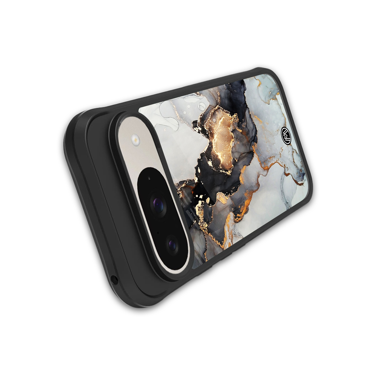 gold black silver liquid marble back phone cover | glass case for google pixel 9