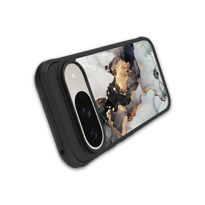 gold black silver liquid marble back phone cover | glass case for google pixel 9