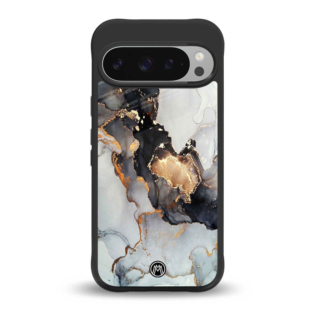 gold black silver liquid marble back phone cover | glass case for google pixel 9 pro xl