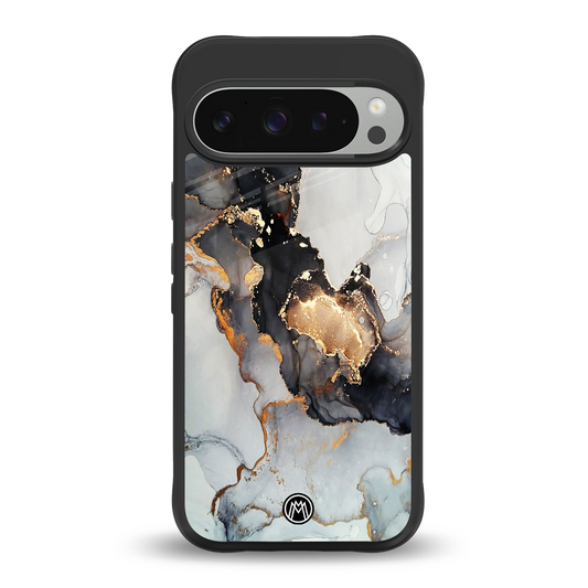 gold black silver liquid marble back phone cover | glass case for google pixel 9 pro xl