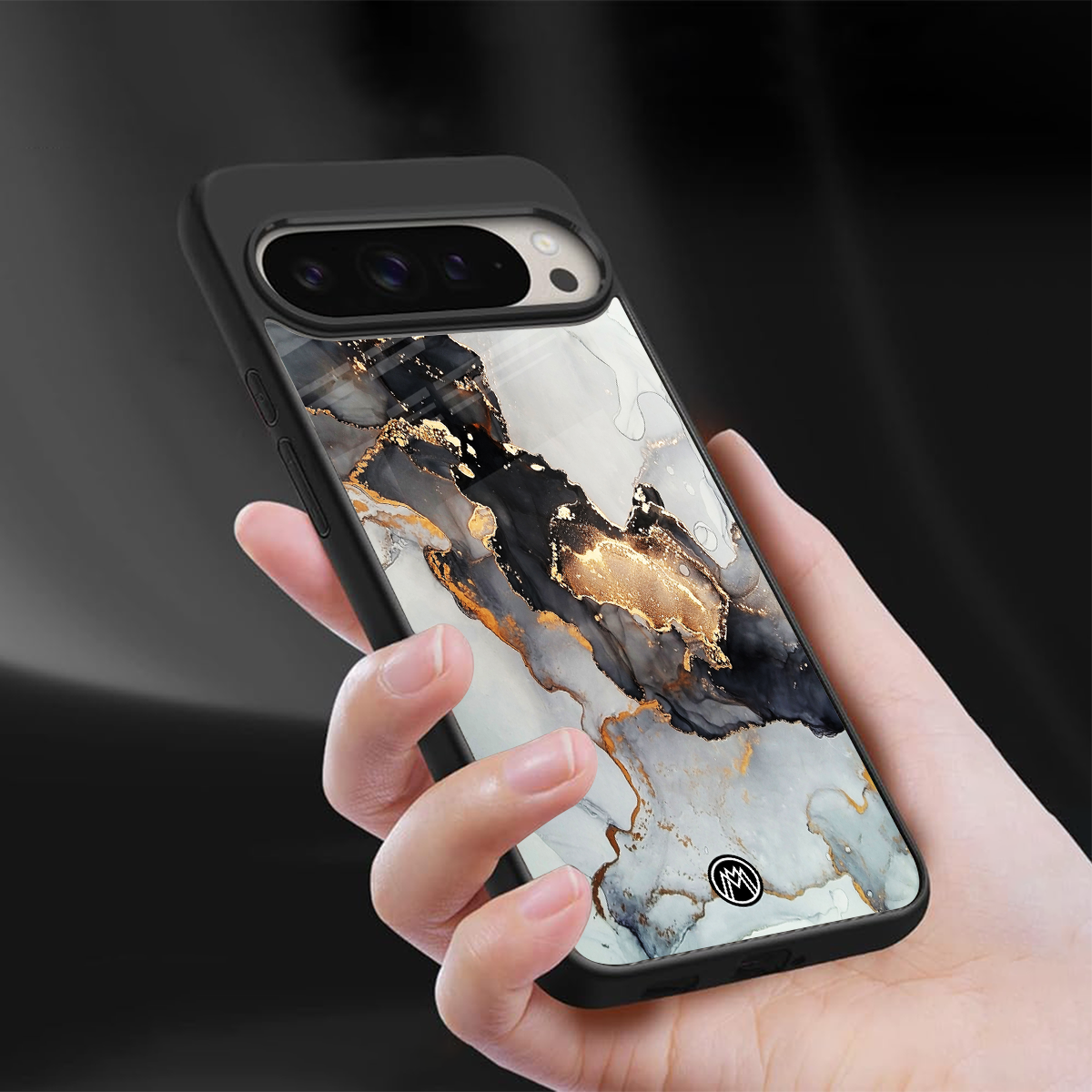 gold black silver liquid marble back phone cover | glass case for google pixel 9 pro xl