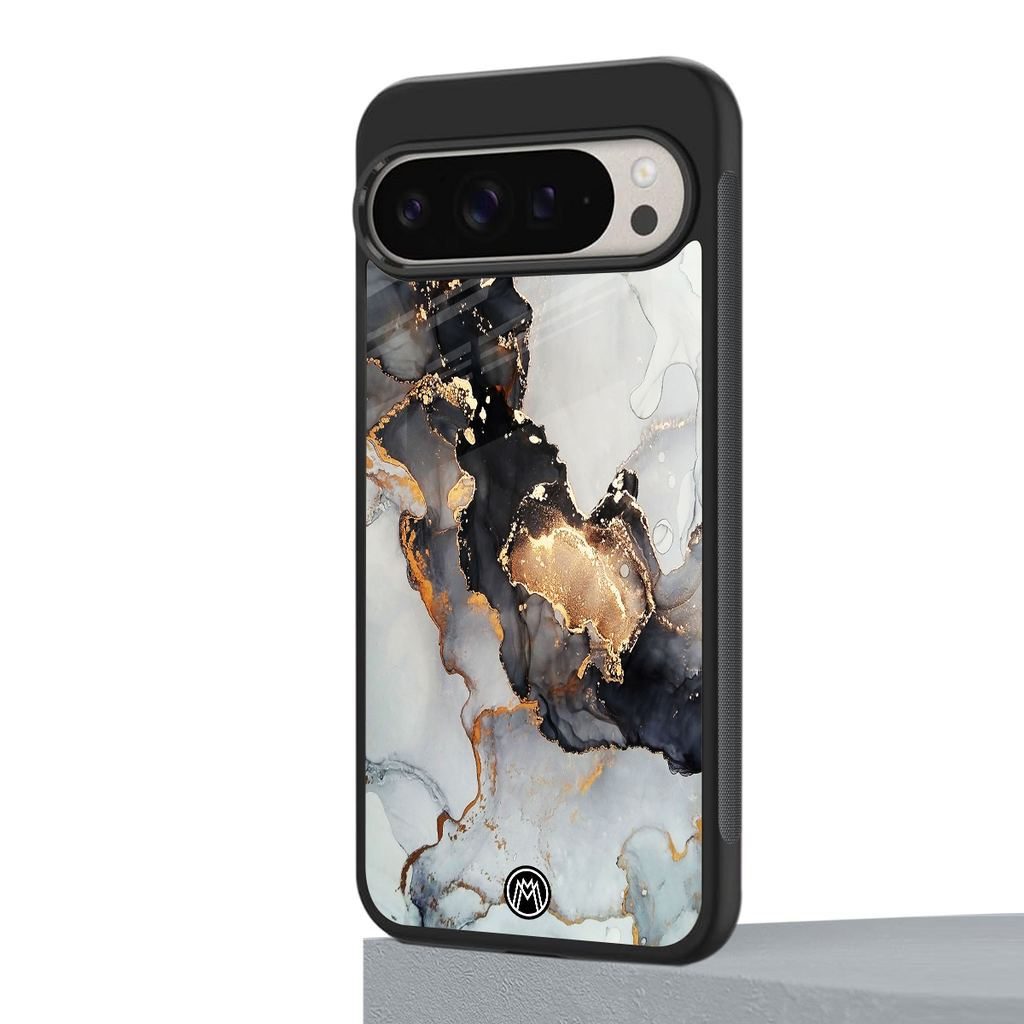 gold black silver liquid marble back phone cover | glass case for google pixel 9 pro