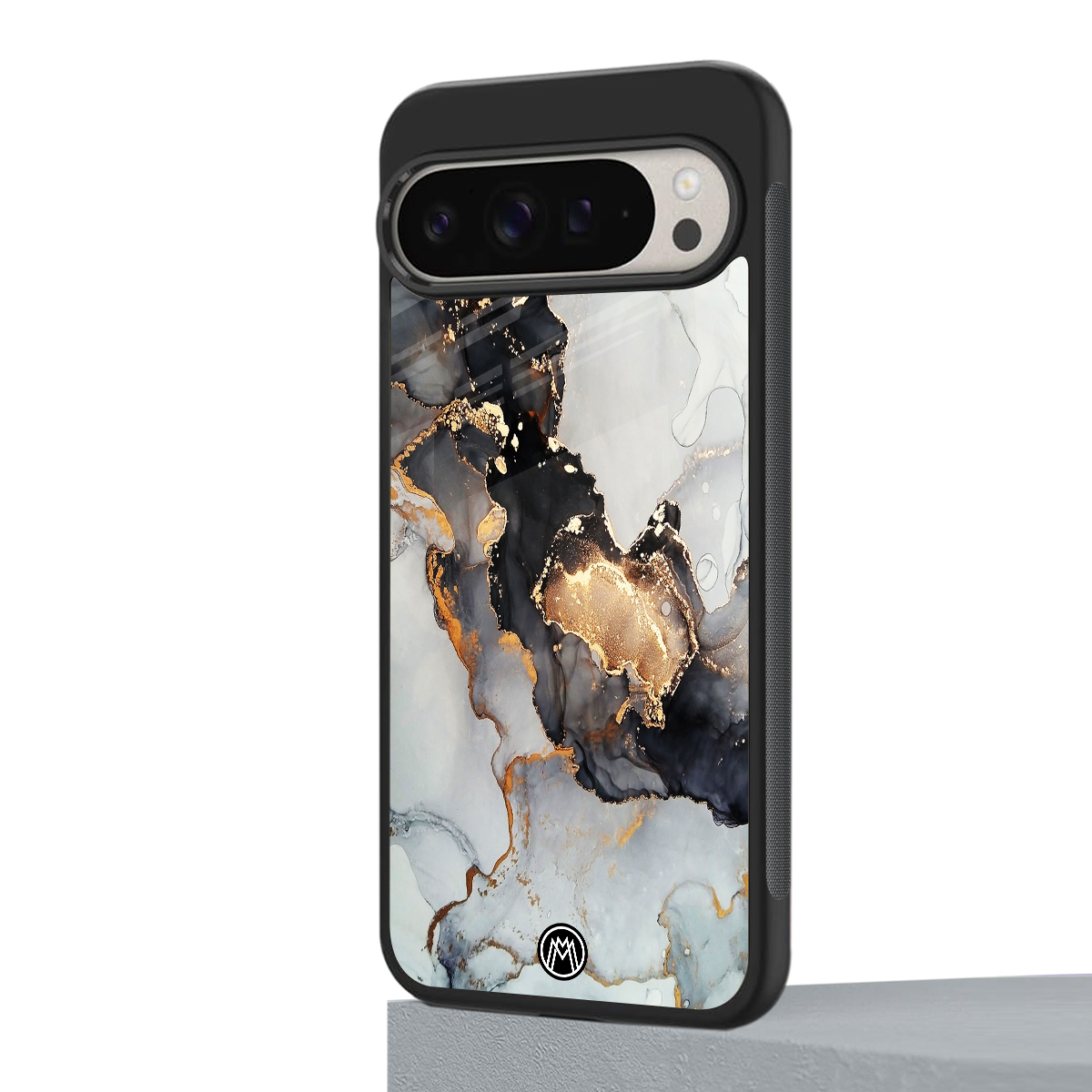 gold black silver liquid marble back phone cover | glass case for google pixel 9 pro xl