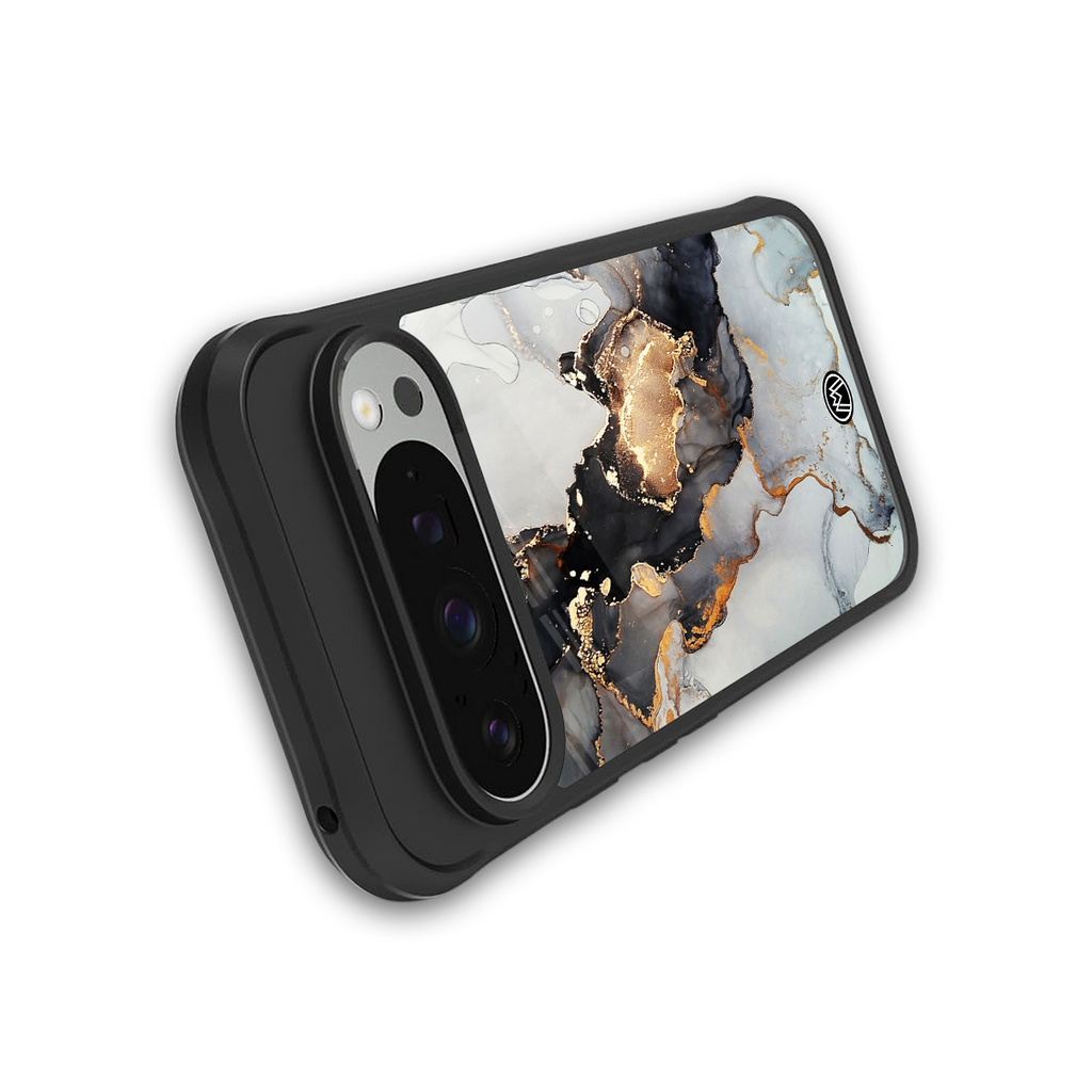 gold black silver liquid marble back phone cover | glass case for google pixel 9 pro