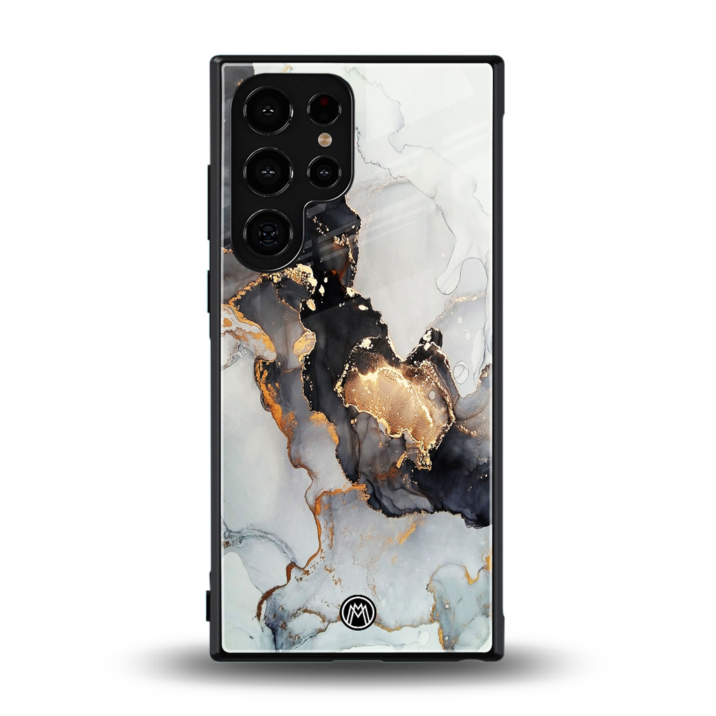 gold black silver liquid marble back phone cover | glass case for samsung galaxy s23 ultra