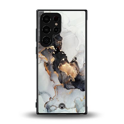 gold black silver liquid marble back phone cover | glass case for samsung galaxy s23 ultra