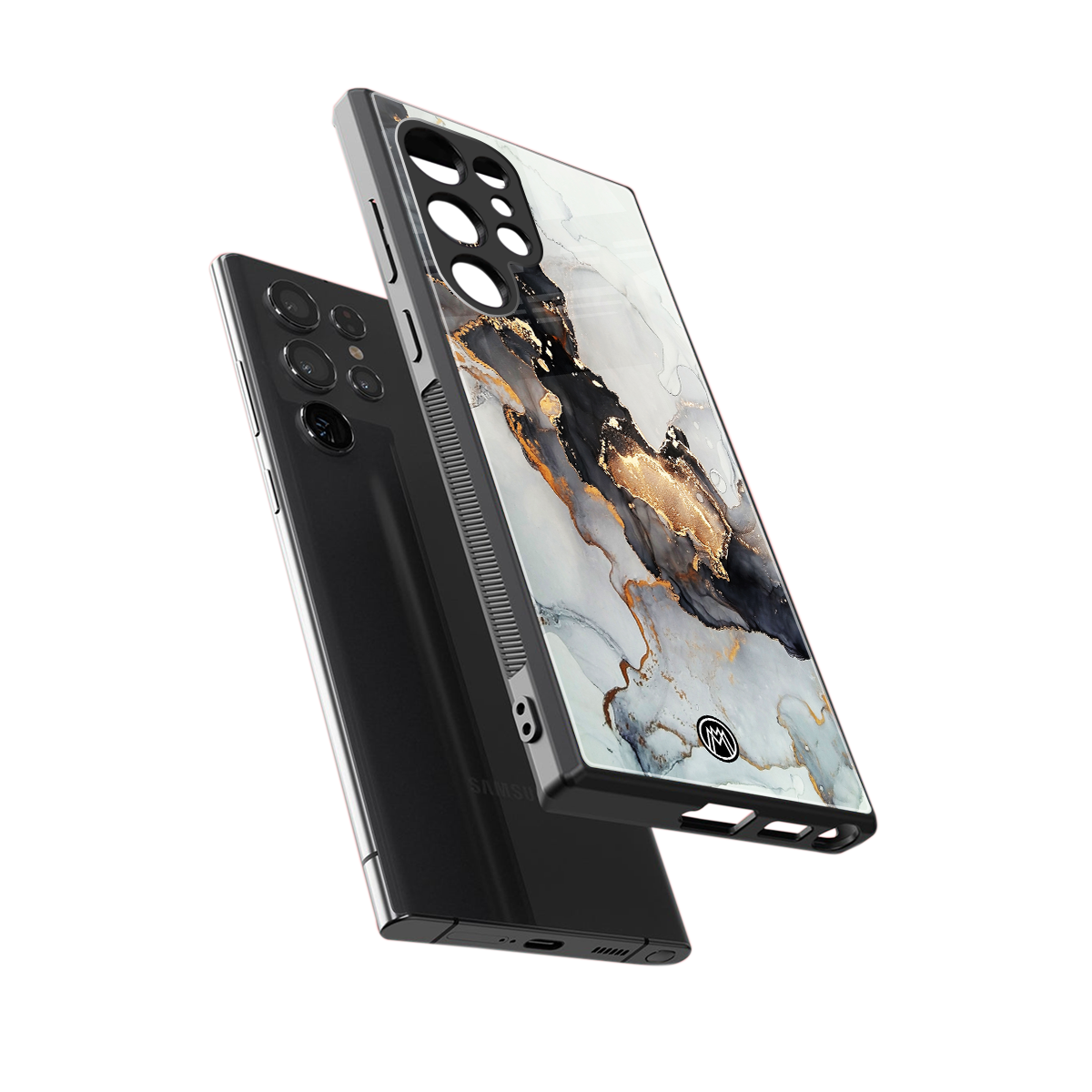 gold black silver liquid marble back phone cover | glass case for samsung galaxy s23 ultra