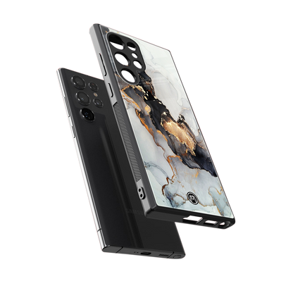 gold black silver liquid marble back phone cover | glass case for samsung galaxy s23 ultra