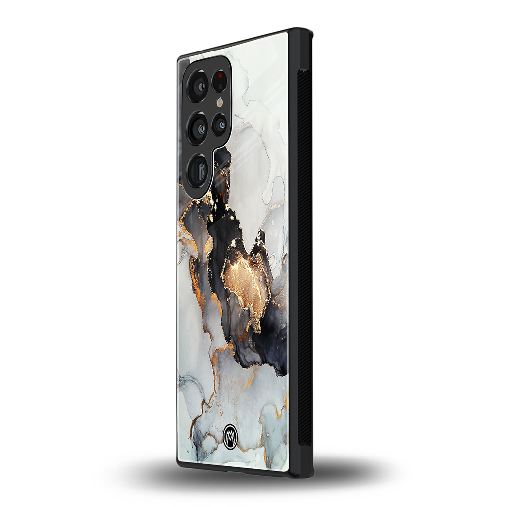 gold black silver liquid marble back phone cover | glass case for samsung galaxy s23 ultra