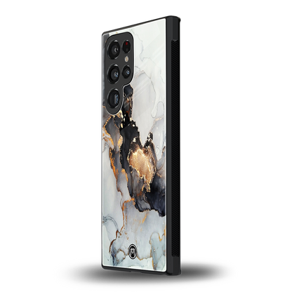 gold black silver liquid marble back phone cover | glass case for samsung galaxy s23 ultra